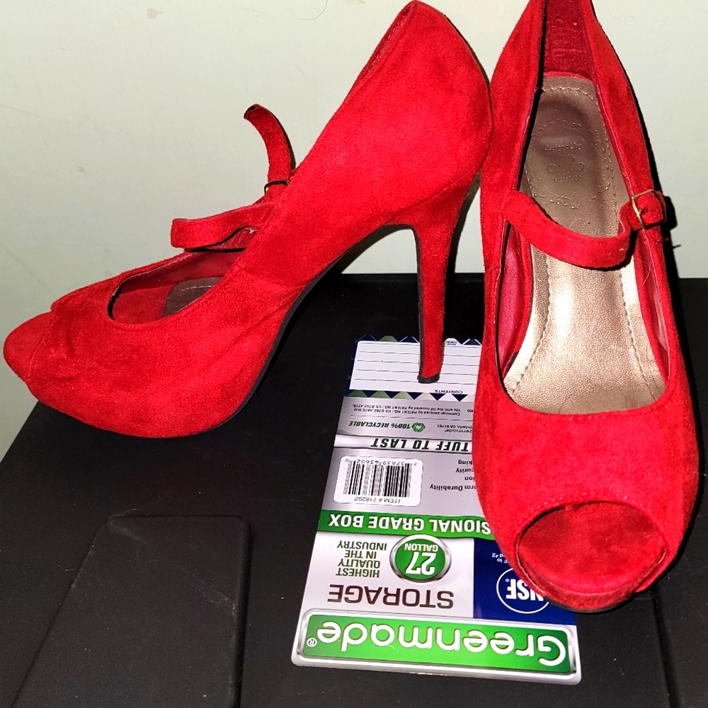 Ollio Faux Suede Peep Toe Heels
